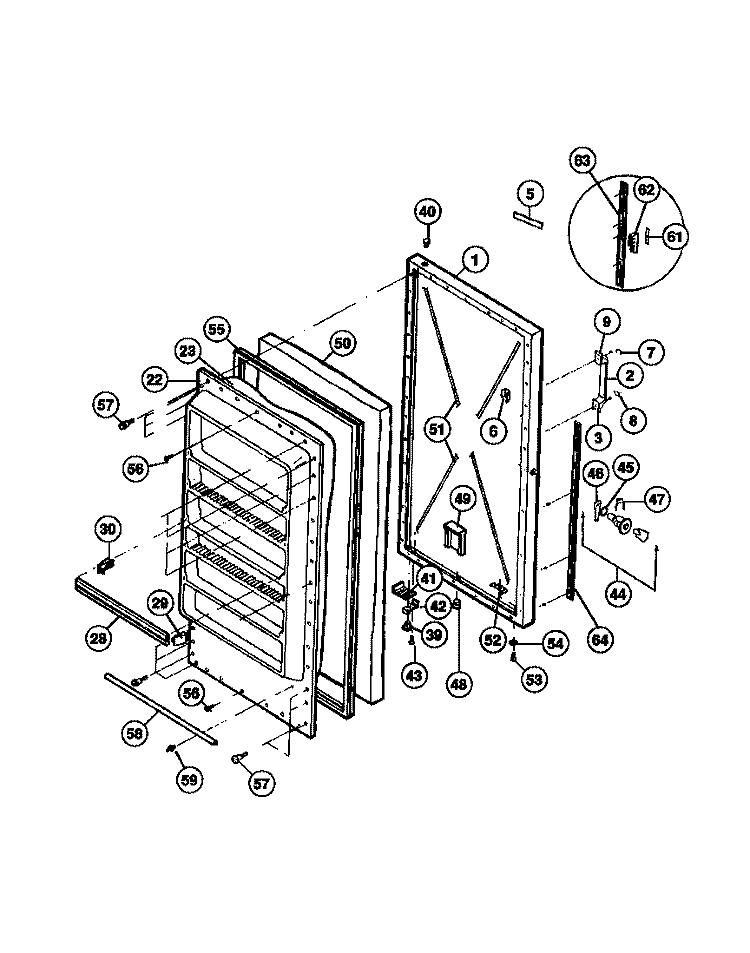 DOOR Diagram and Parts List for FFU17D9AW4  Frigidaire Freezer