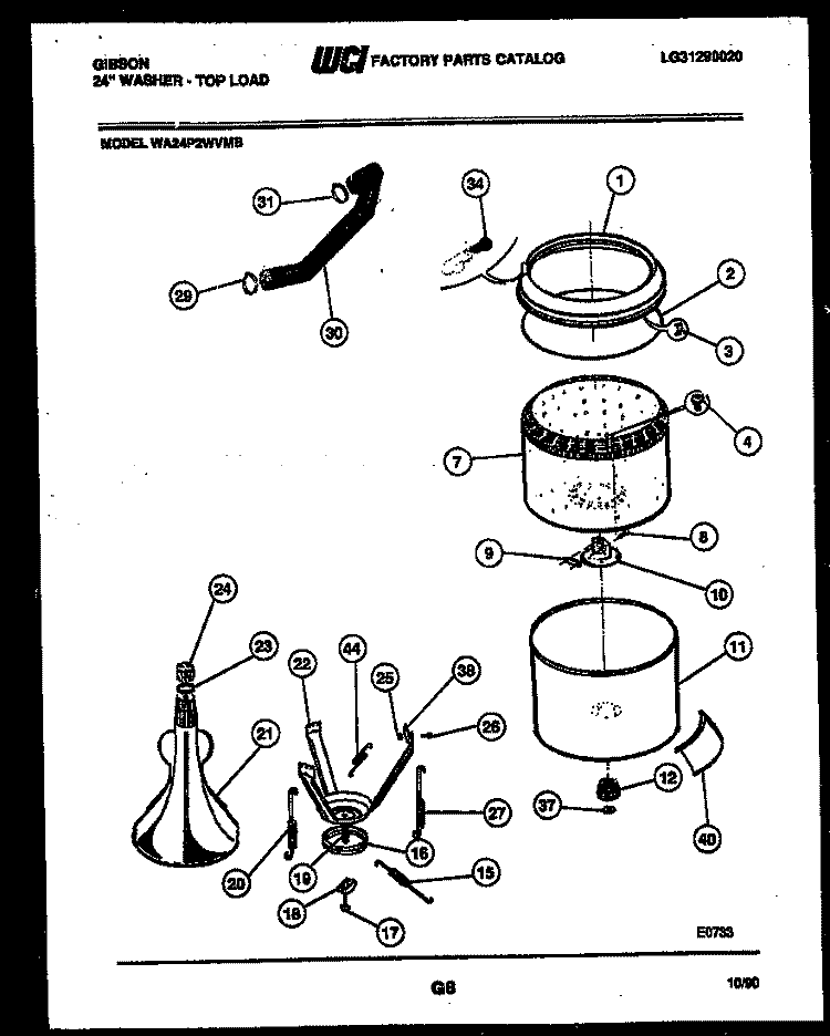 TUB AND WATER INLET Diagram and Parts List for WA24P2WVMB  Gibson Washer