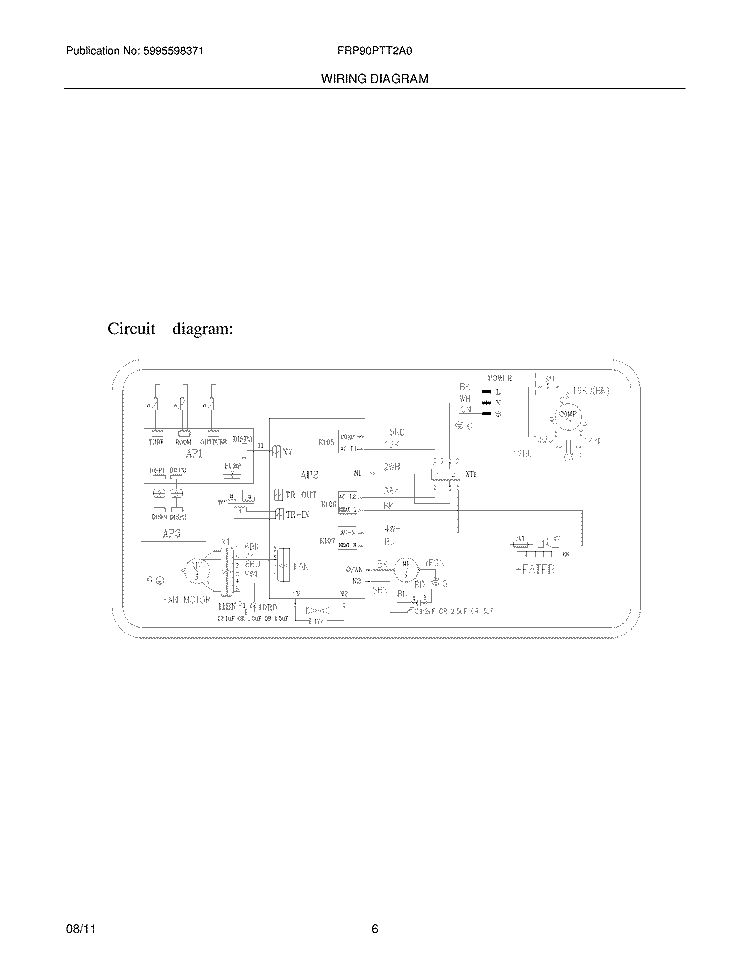 WIRING DIAGRAM Diagram and Parts List for FRP90PTT2A0  Frigidaire Air Conditioner