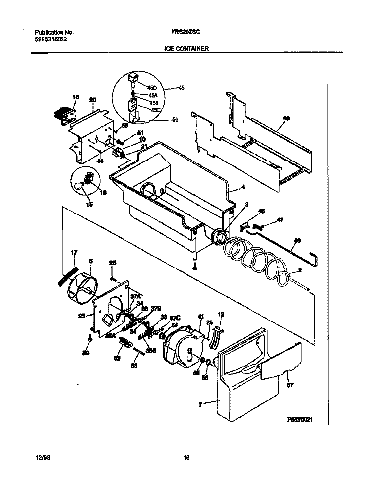 ICECONTAINER Diagram and Parts List for FRS20ZSGB2  Frigidaire Refrigerator