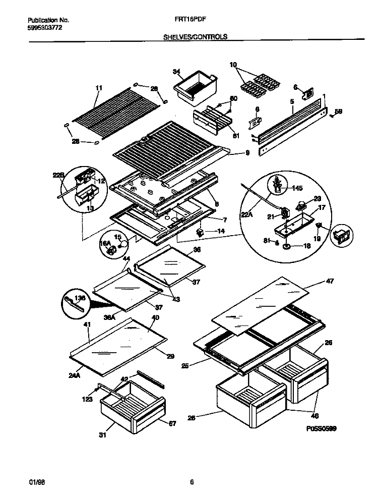 SHELVES / CONTROLS Diagram and Parts List for FRT16PDFD4  Frigidaire Refrigerator