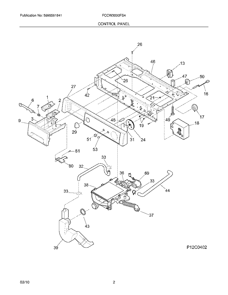 CONTROL PANEL Diagram and Parts List for FCCW3000FS4  Frigidaire Washer
