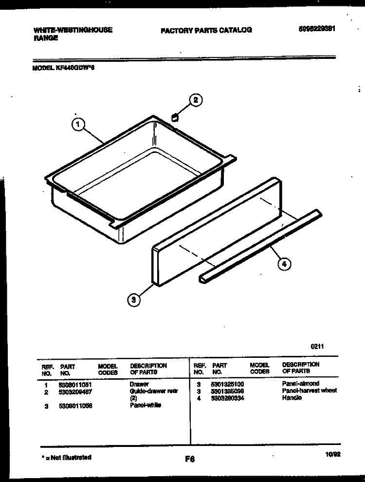 DRAWER PARTS Diagram and Parts List for KF440GDD6  Frigidaire Range