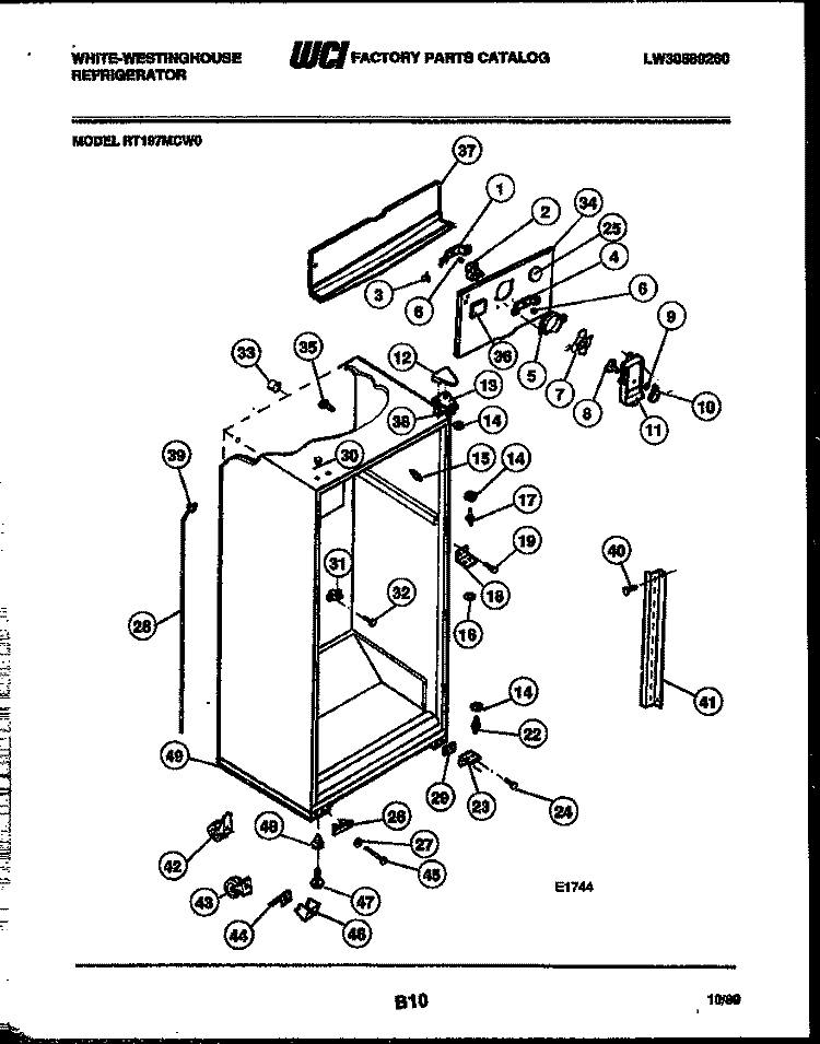 CABINET PARTS Diagram and Parts List for RT197MCV0  Frigidaire Refrigerator