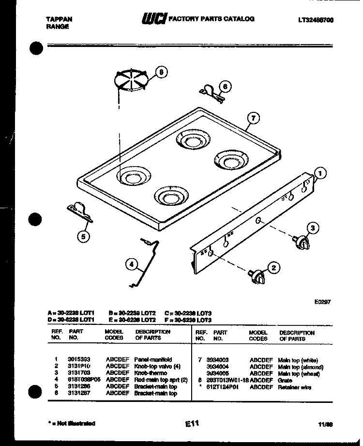 COOKTOP PARTS Diagram and Parts List for 30-2238-00-02  Tappan Range
