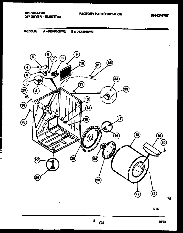 CABINET AND COMPONENT PARTS Diagram and Parts List for DEA500KW2  Kelvinator Dryer
