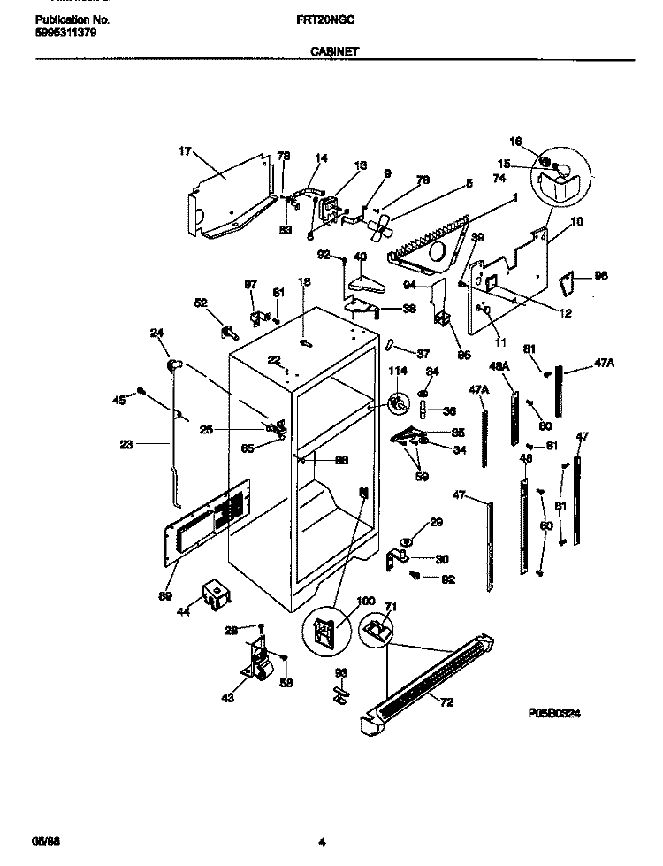 CABINET Diagram and Parts List for FRT20NGCD7  Frigidaire Refrigerator