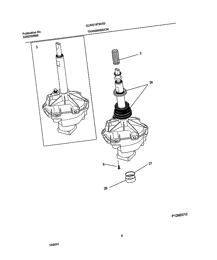 TRANSMISSION Diagram and Parts List for GLWS1979AS0  Frigidaire Washer
