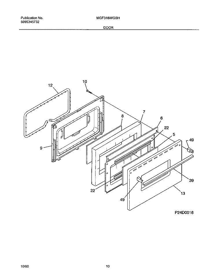DOOR Diagram and Parts List for MGF316WGSH  Uni Range