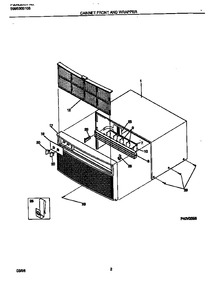 CABINET FRONT AND WRAPPER Diagram and Parts List for FAC083W7A1C  Frigidaire Air Conditioner
