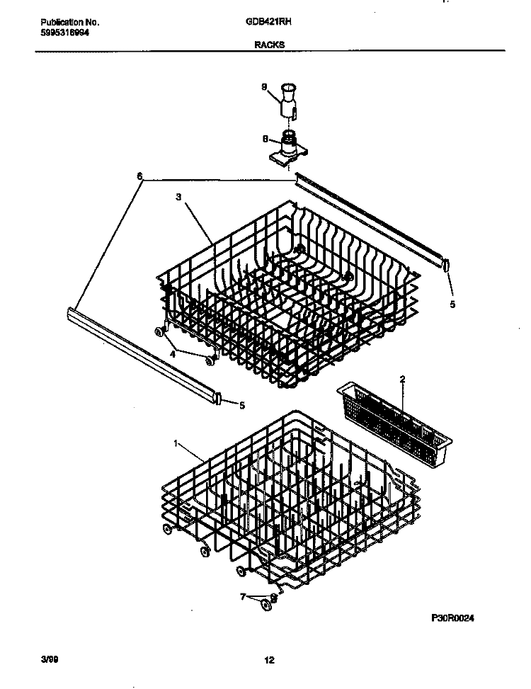 RACK Diagram and Parts List for GDB421RHS0  Gibson Dishwasher
