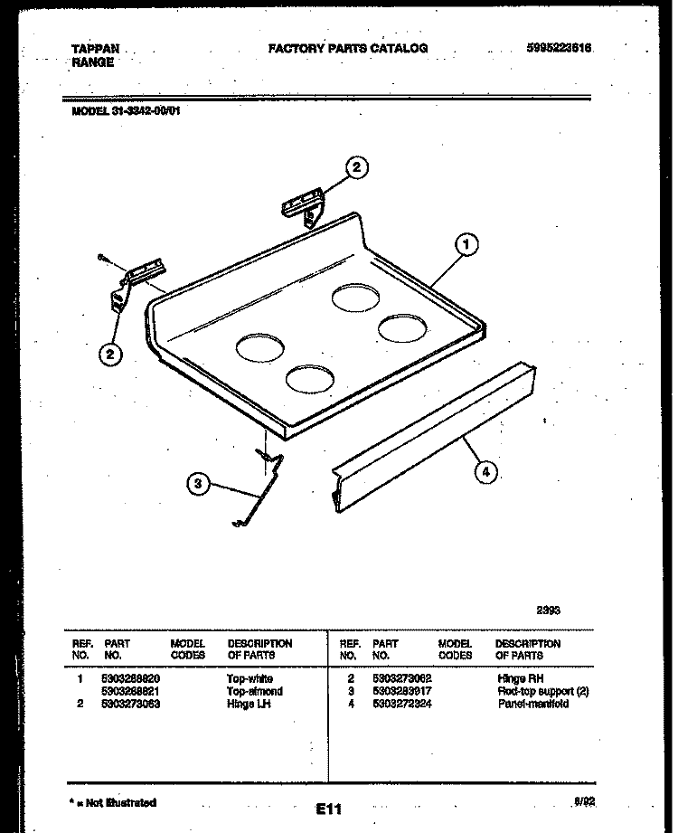 COOKTOP PARTS Diagram and Parts List for 31-3342-23-01  Tappan Range