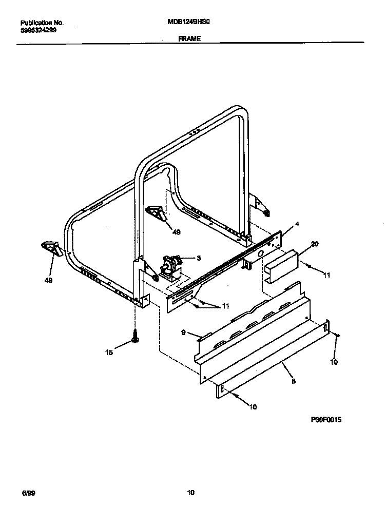 FRAME Diagram and Parts List for MDB124BHS0  Frigidaire Dishwasher