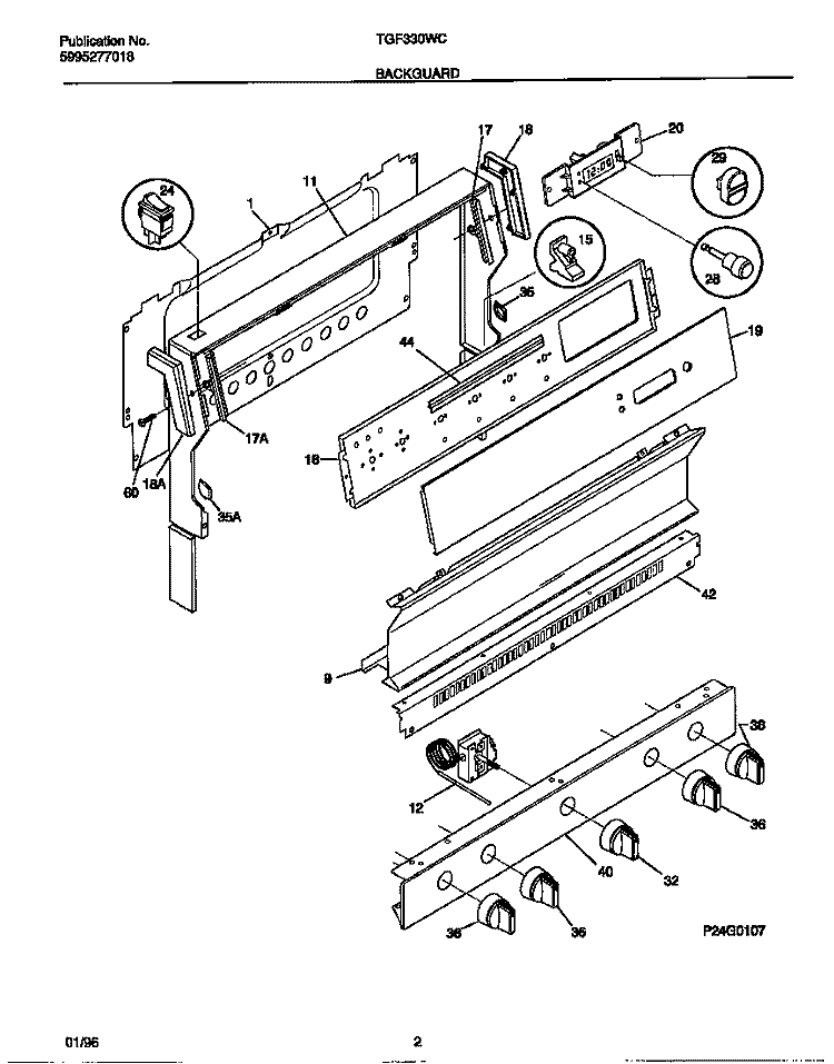 BACKGUARD Diagram and Parts List for TGF330WCDB  Tappan Range