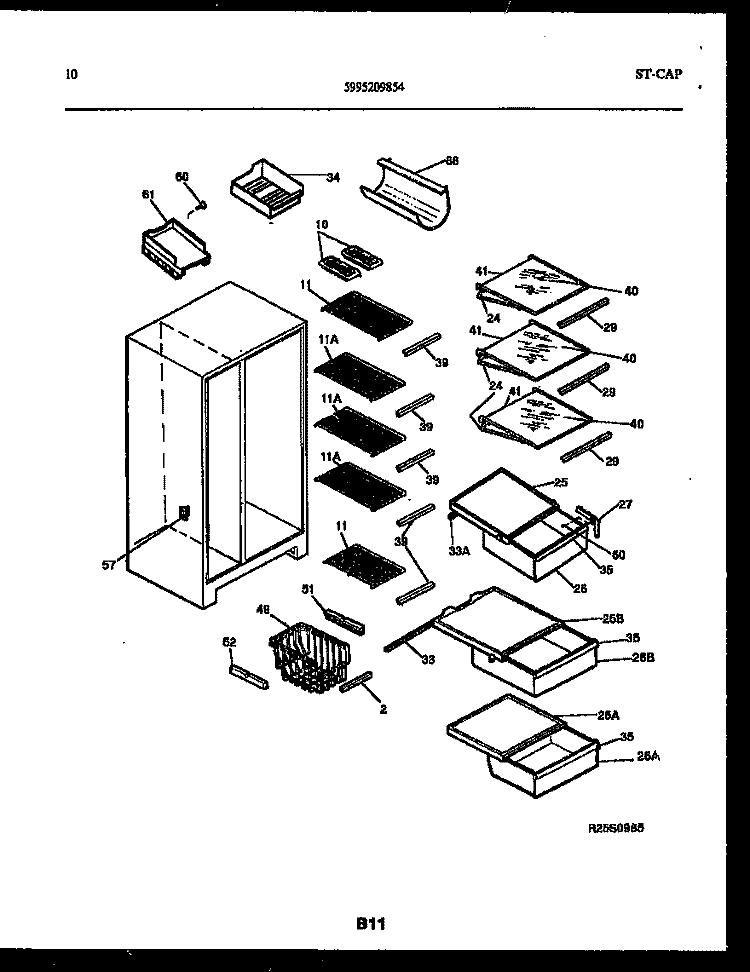 SHELVES AND SUPPORTS Diagram and Parts List for FPCE24VFL1  Frigidaire Refrigerator