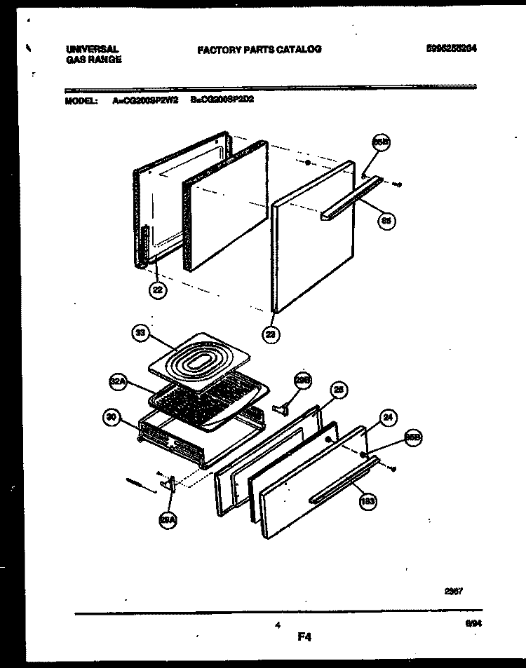 DOOR AND BROILER DRAWER PARTS Diagram and Parts List for CG200SP2W2  Frigidaire Range