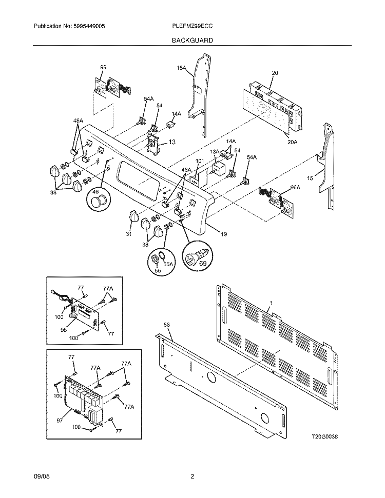 BACKGUARD Diagram and Parts List for PLEFMZ99ECC  Frigidaire Range