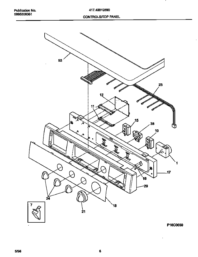 CONTROLS / TOP PANEL Diagram and Parts List for 41749012890  Frigidaire Dryer