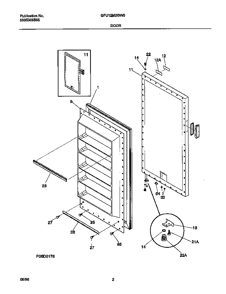 DOOR Diagram and Parts List for GFU12M2GW0  Gibson Freezer