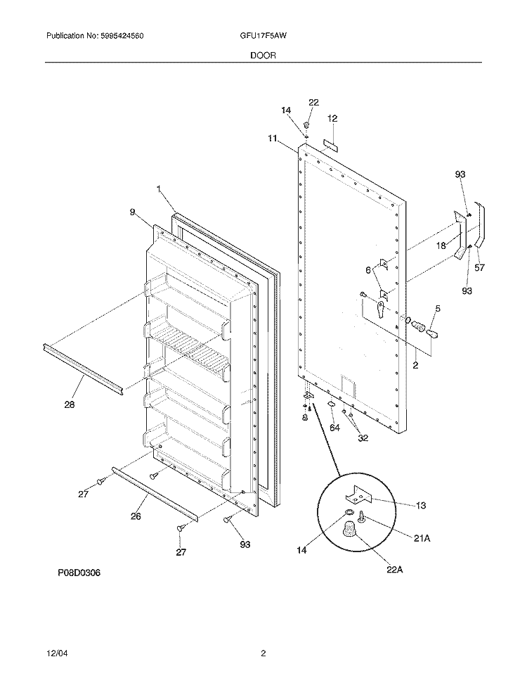 DOOR Diagram and Parts List for GFU17F5AW7  Gibson Freezer