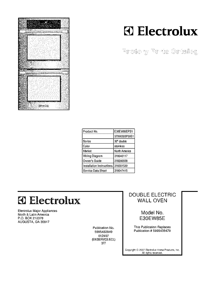 COVER Diagram and Parts List for E30EW85EPS1  Electrolux Wall Oven