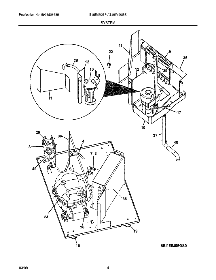 SYSTEM Diagram and Parts List for E15IM60GPS0  Electrolux Ice Maker