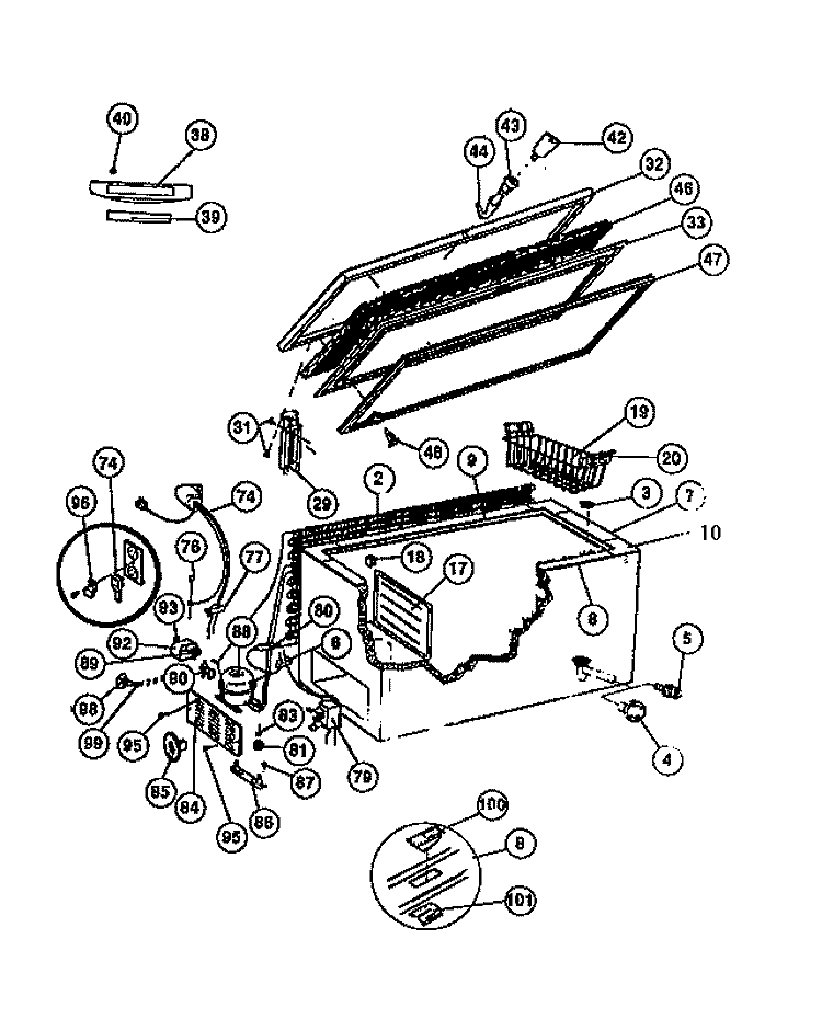 DOOR, CABINET, & UNIT Diagram and Parts List for CFS18LL6  Frigidaire Freezer