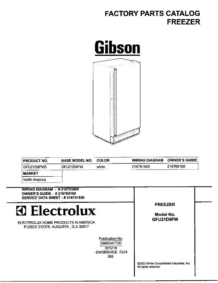 COVER Diagram and Parts List for GFU21D9FW3  Gibson Freezer