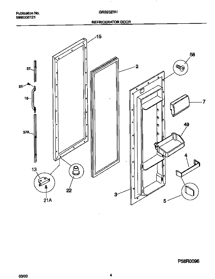 REFRIGERATOR DOOR Diagram and Parts List for GRS20ZRHW4  Gibson Refrigerator
