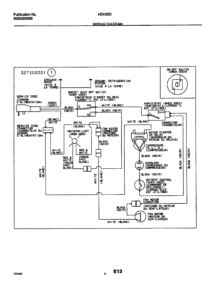 WIRING DIAGRAM Diagram and Parts List for HDH25D  Frigidaire Dehumidifier
