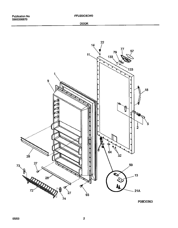 DOOR Diagram and Parts List for FFU20IC8CW0  Frigidaire Freezer