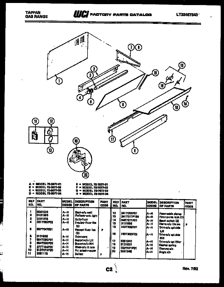SPLASHER CONTROL Diagram and Parts List for 72-3977-66-03  Tappan Range