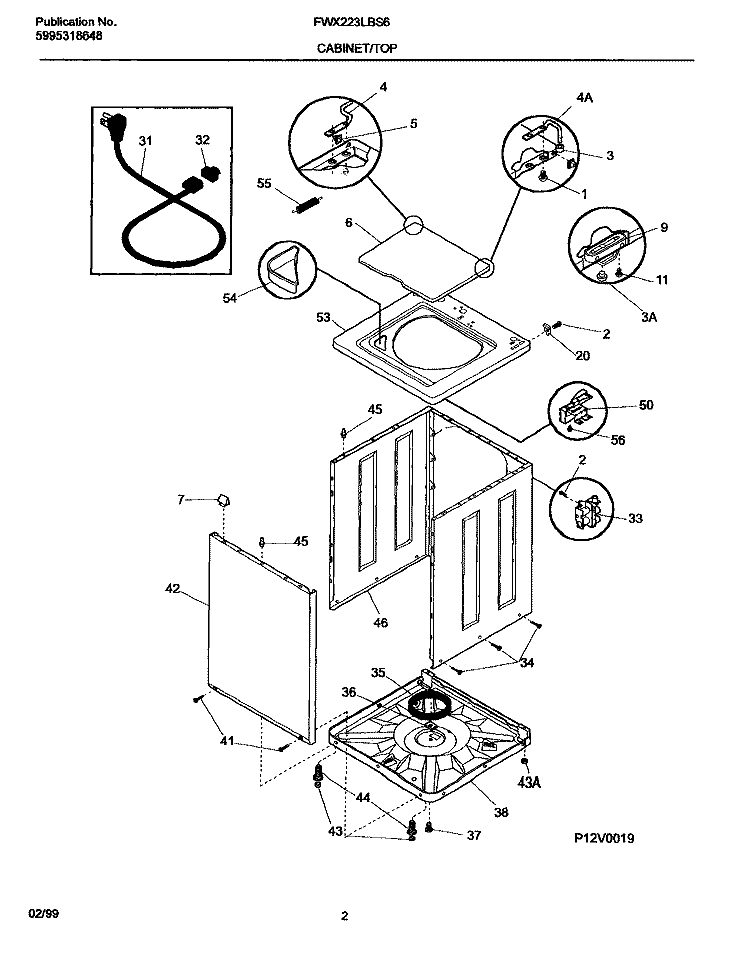 CABINET / TOP Diagram and Parts List for FWX223LBS6  Frigidaire Washer