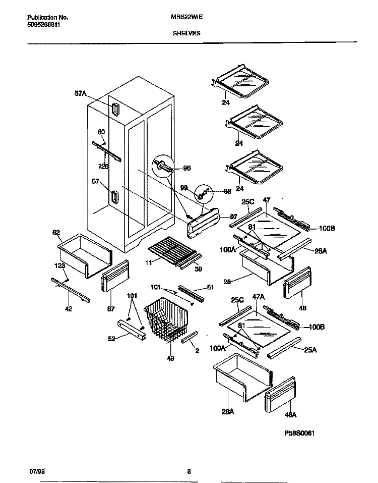 SHELVES Diagram and Parts List for MRS22WIED1  Frigidaire Refrigerator
