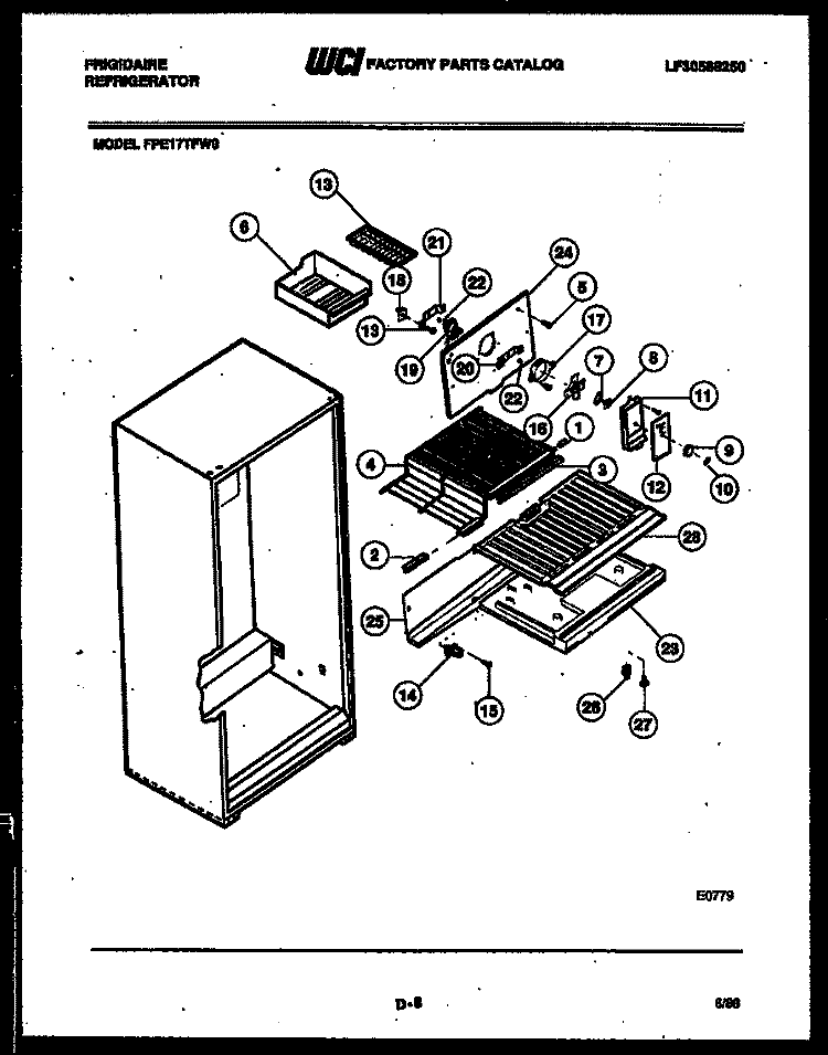SHELVES AND SUPPORTS Diagram and Parts List for FPE17TFA0  Frigidaire Refrigerator