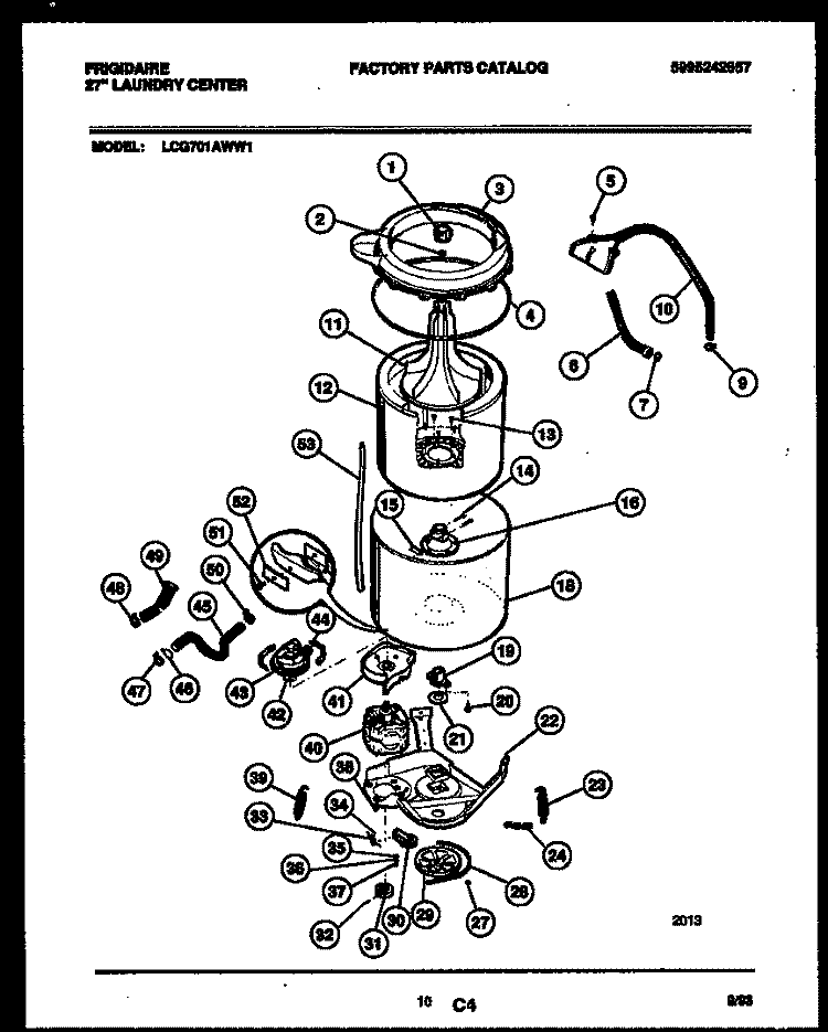 TUB DETAIL Diagram and Parts List for LCG701ADD1  Frigidaire Washer Dryer Combo