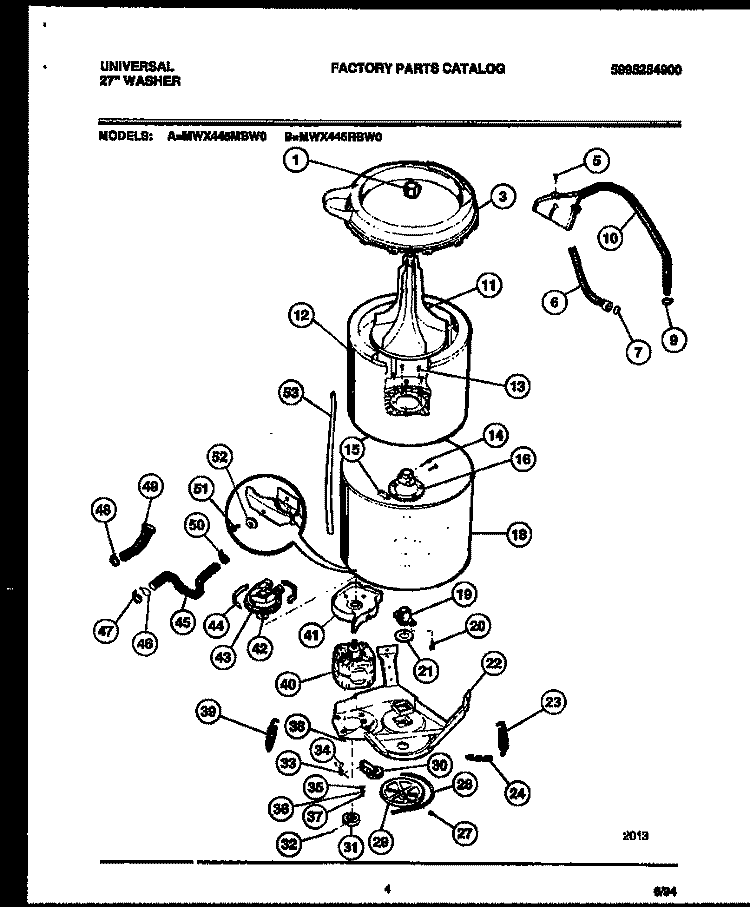 TUB DETAIL Diagram and Parts List for MWX445RBD0  Frigidaire Washer