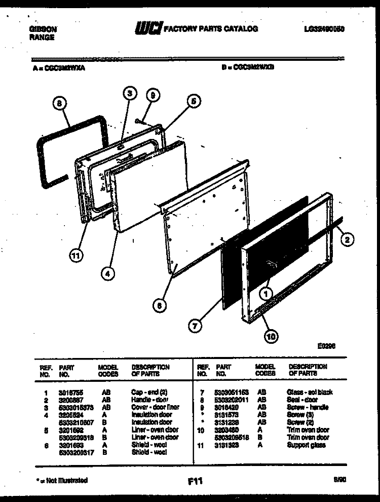 DOOR PARTS Diagram and Parts List for CGC3M2WXB  Gibson Range