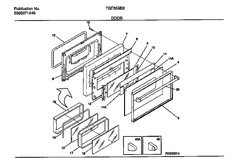 DOOR Diagram and Parts List for TGF355BXDA  Tappan Range