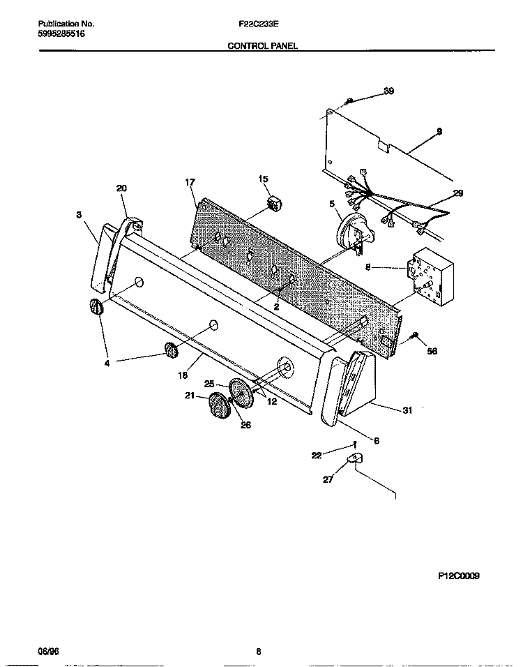CONTROL PANEL Diagram and Parts List for F22C233ES0  Frigidaire Washer