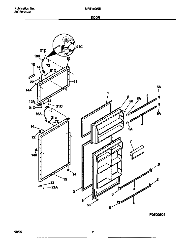 DOOR Diagram and Parts List for MRT18DNED1  Frigidaire Refrigerator