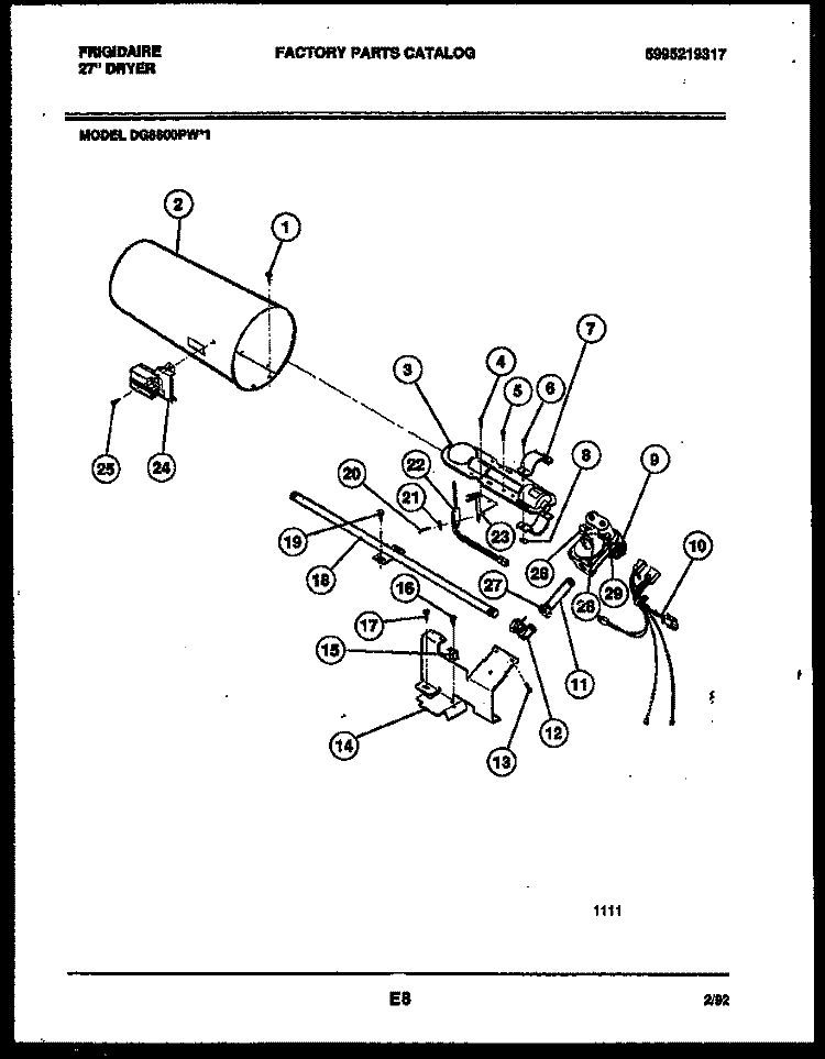 BURNER, IGNITER AND VALVE Diagram and Parts List for DG8600PW1  Frigidaire Dryer