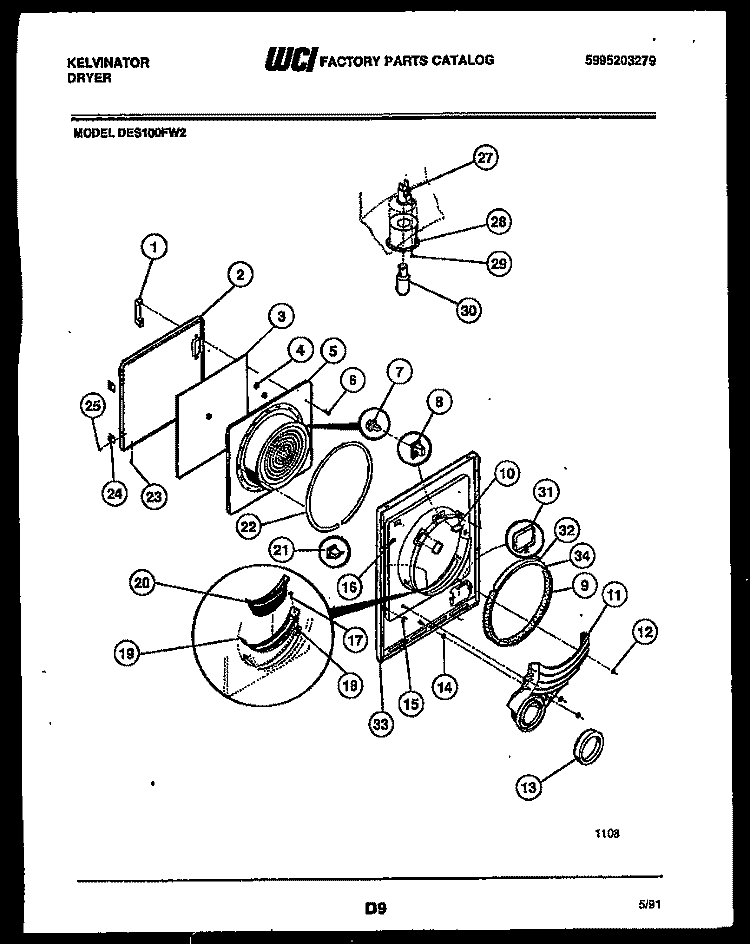 DOOR PARTS Diagram and Parts List for DES100FD2  Kelvinator Dryer