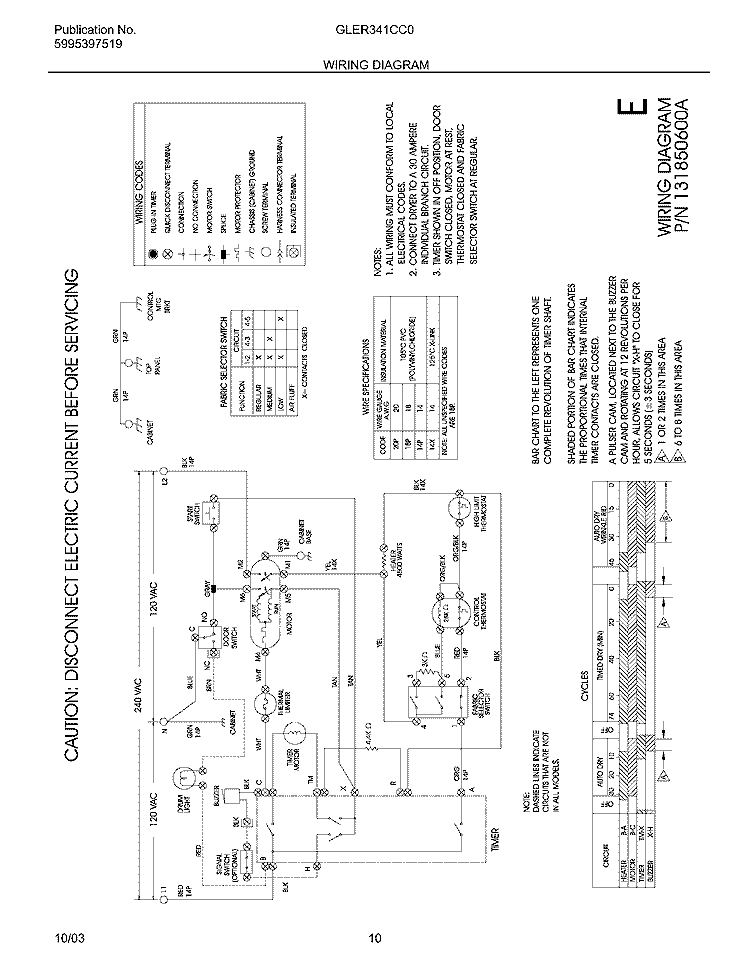 WIRING DIAGRAM Diagram and Parts List for GLER341CC0  Frigidaire Dryer
