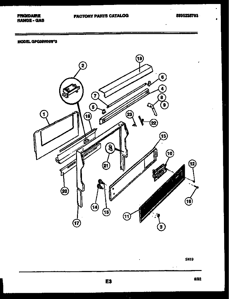 BACKGUARD Diagram and Parts List for GPG39WNW3  Frigidaire Range
