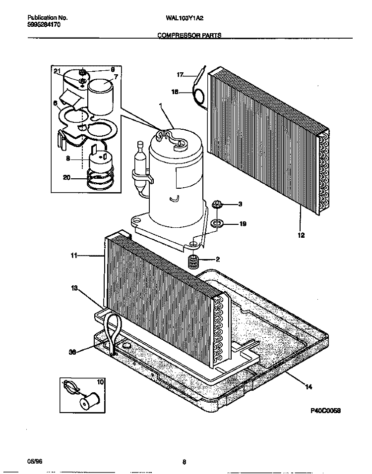 COMPRESSOR PARTS Diagram and Parts List for WAL103Y1A2  Frigidaire Air Conditioner