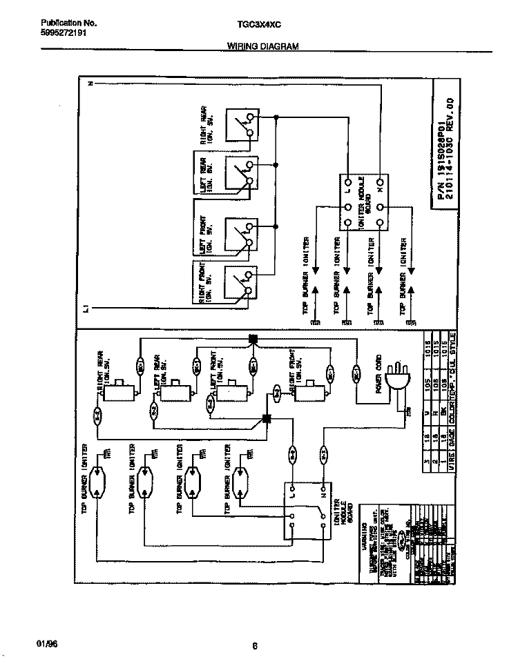 WIRING DIAGRAM Diagram and Parts List for TGC3X4XCC1  Tappan Cooktop