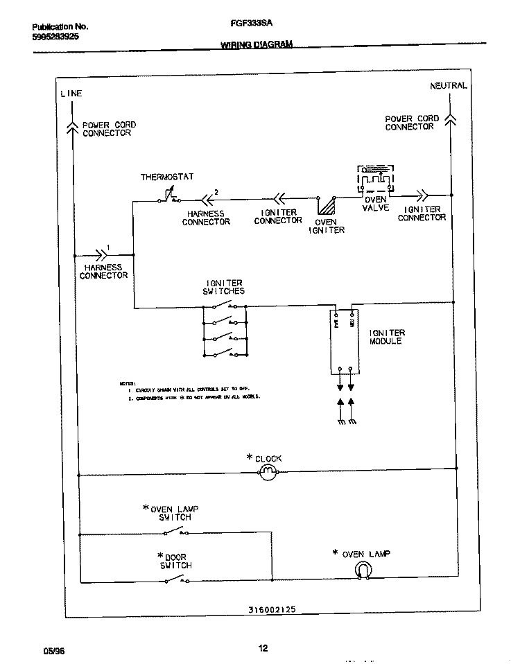 WIRING DIAGRAM Diagram and Parts List for FGF333SADD  Frigidaire Range
