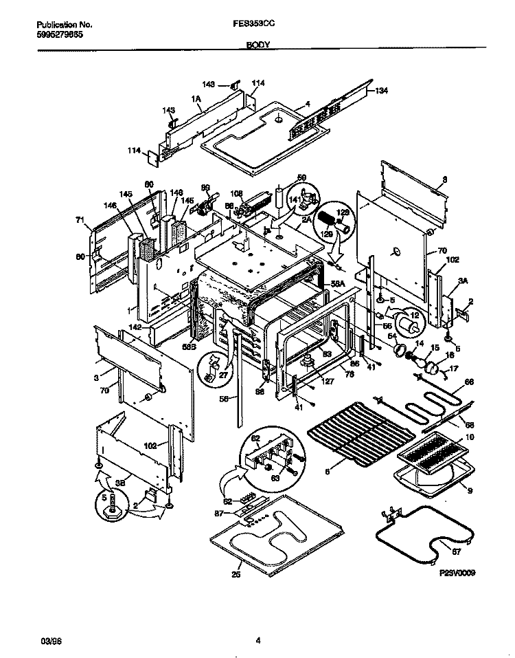 BODY Diagram and Parts List for FES353CCDD  Frigidaire Range