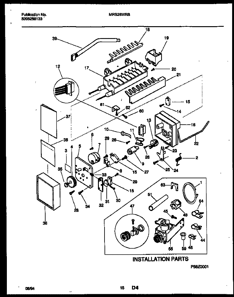 ICE MAKER AND INSTALLATION PARTS Diagram and Parts List for MRS26WRBD0  Frigidaire Refrigerator